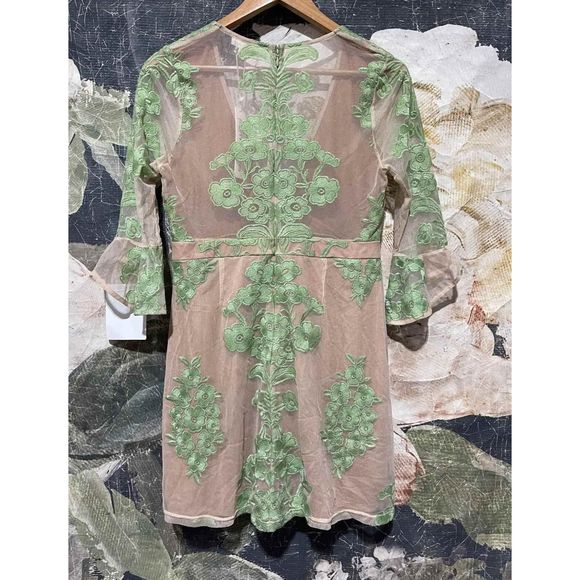New Free People FOR LOVE & LEMONS Robe Courte Temecula Mini Dress Green Size L - Picture 4 of 5